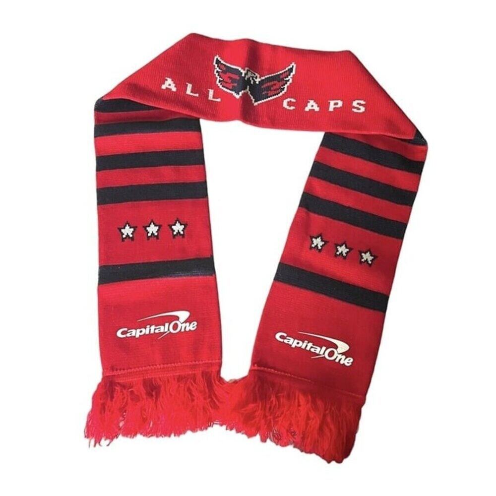Washington Capitals Red Black Scarf Fringe Knit NHL Weagle All Caps Fan NEW